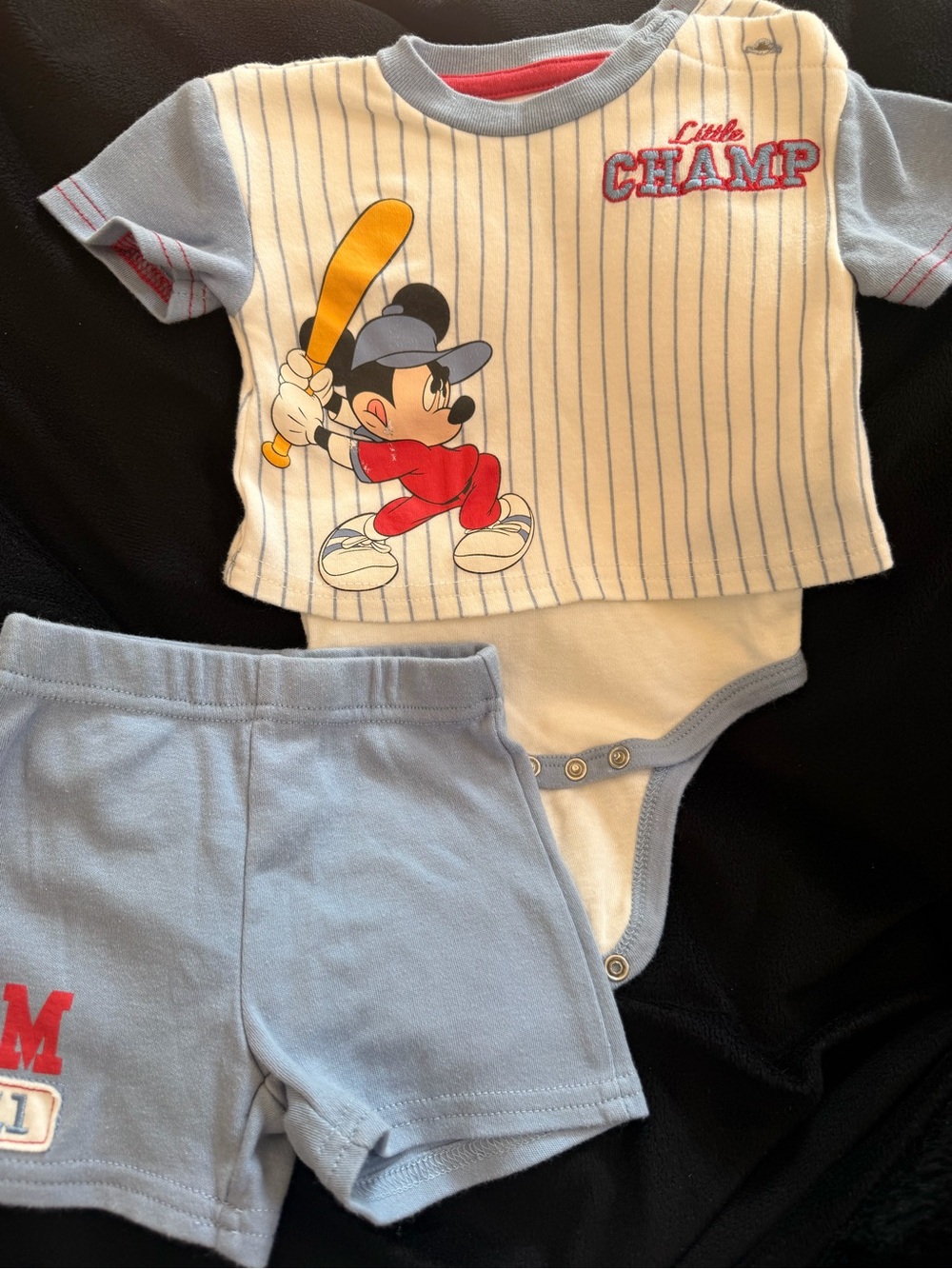 Disney Blue and Cream Mickey 'Little Champ' Baseball One-Piece Set
